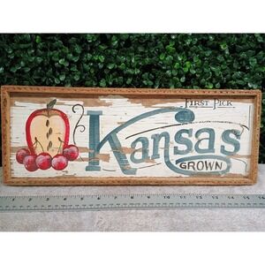 Vtg Trails End Art Kansas Grown Hand Painted Wood Sign Pat Little 1993